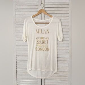 Victoria’s Secret Cream Gold Graphic Tee S Pajama Lounge Top Soft Chic